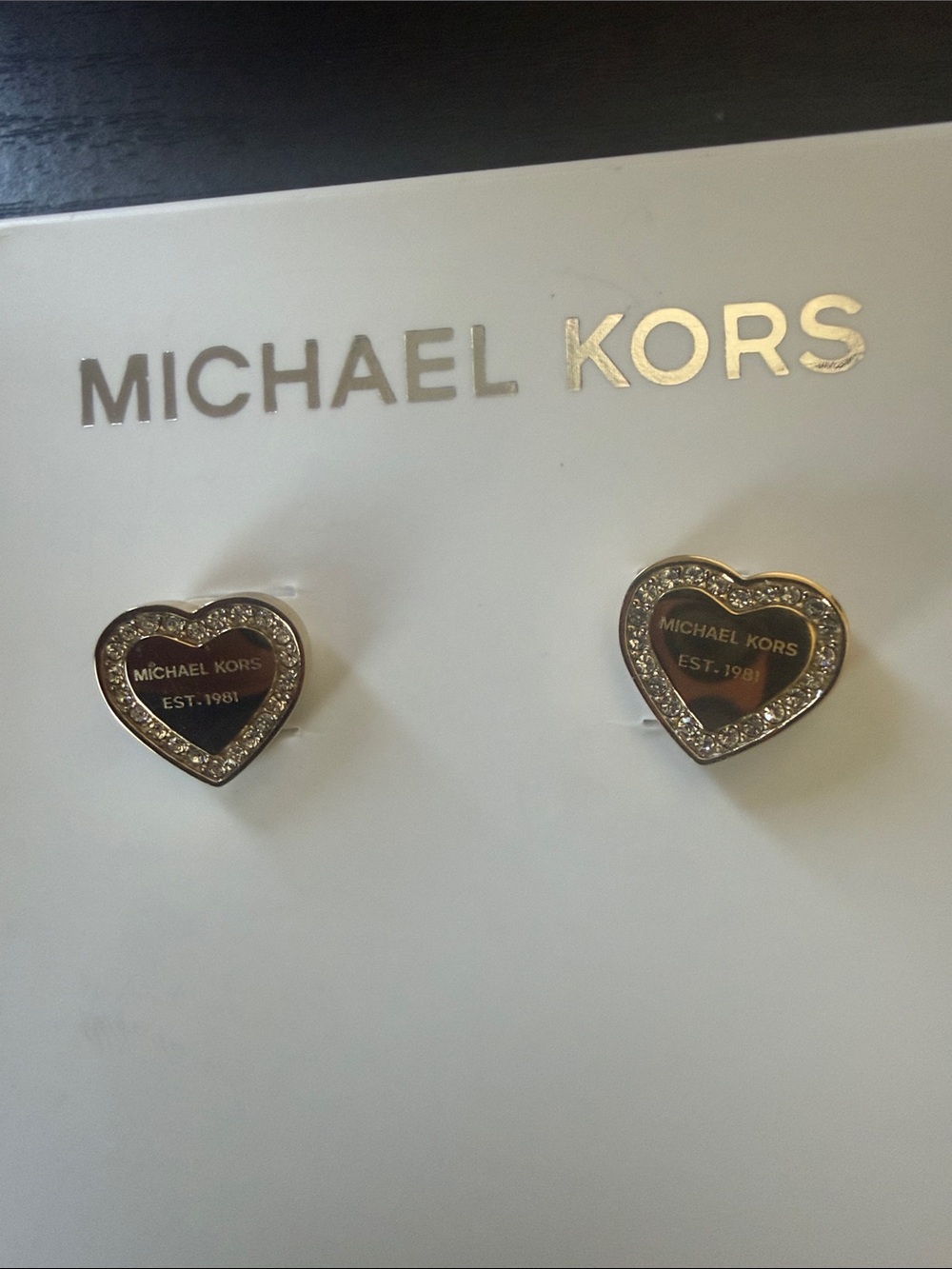 Michael Kors Gold-Tone Heart Stud Earrings with engrave, Michael Kors Centers